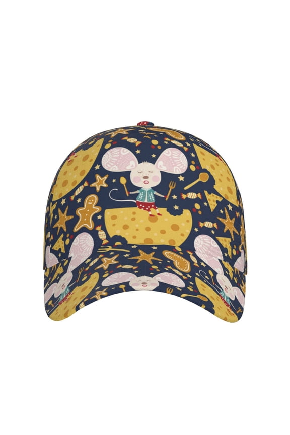 Mouse Cheese for Baseball Cap: Unisex, crafted from classic polyester twill fabric, featuring a soft unconstructed design
