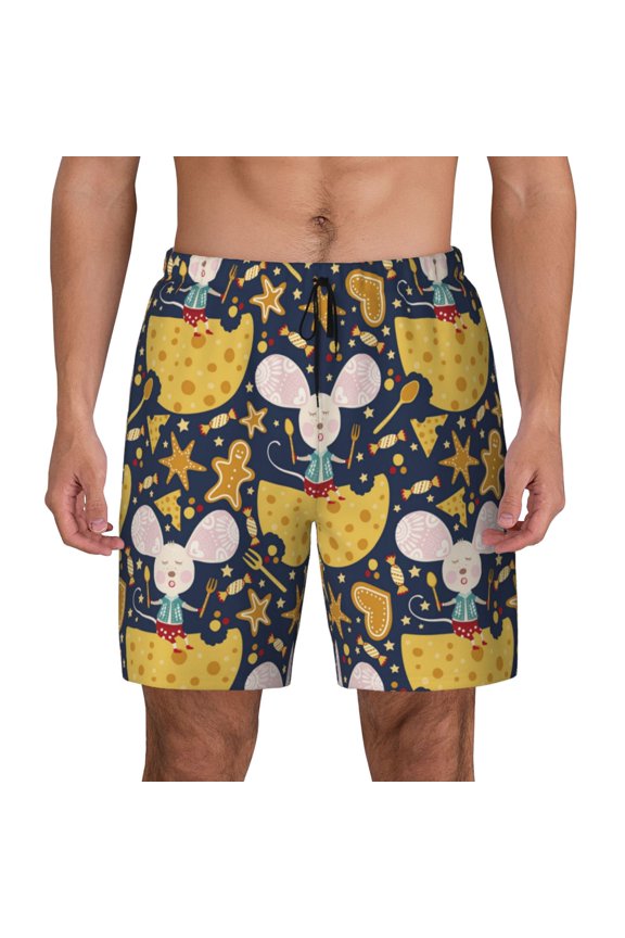 Mouse Cheese for Men's Swimming Trunks Swim Trunks Quick Dry Swim Shorts with Mesh Lining Funny Swimwear Bathing Suits