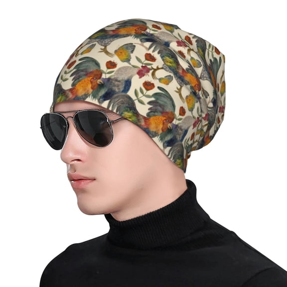 Xecao Multi-Colored Roosters Print Beanie Knitted Hat for Men Women, Winter Fashion Knit Cuffed Caps Unisex