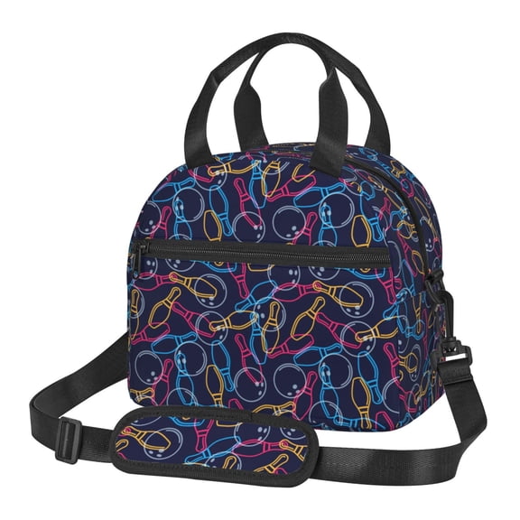 Xecao Multicolor Bowling Print Insulated Lunch Box, Lunch Cags Lunch Bag Featuring An Adjustable Shoulder Strap
