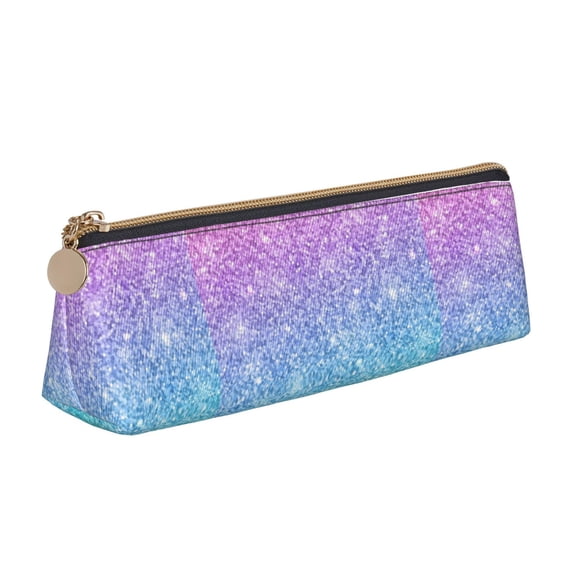Xecao Multicolor Glitter Print Leather Pencil Case -Stationery Bag Pen Holder for Work & Office