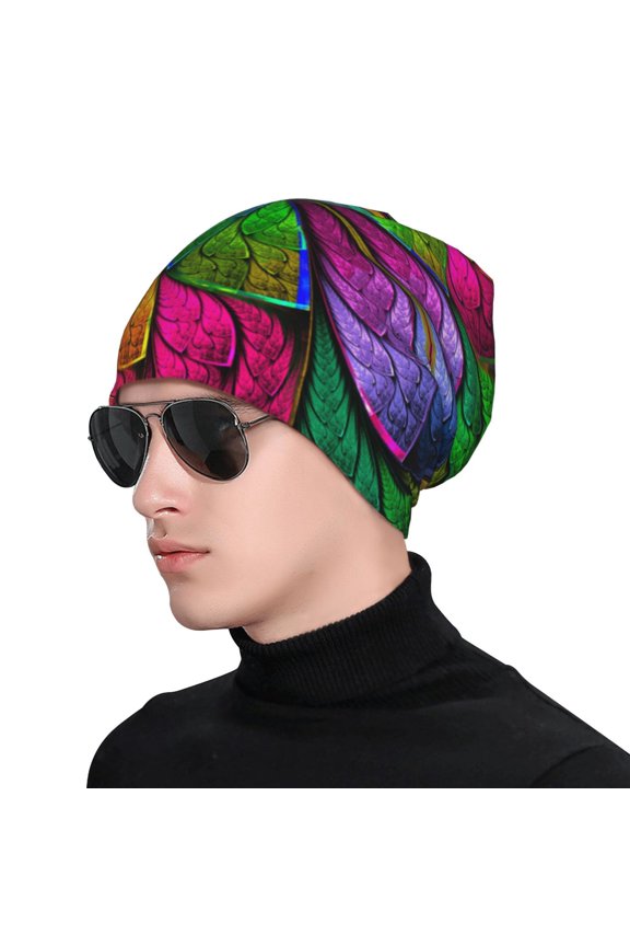Multicolored Beautiful Flower Print Beanie Knitted Hat for Men Women, Winter Fashion Knit Cuffed Caps Unisex