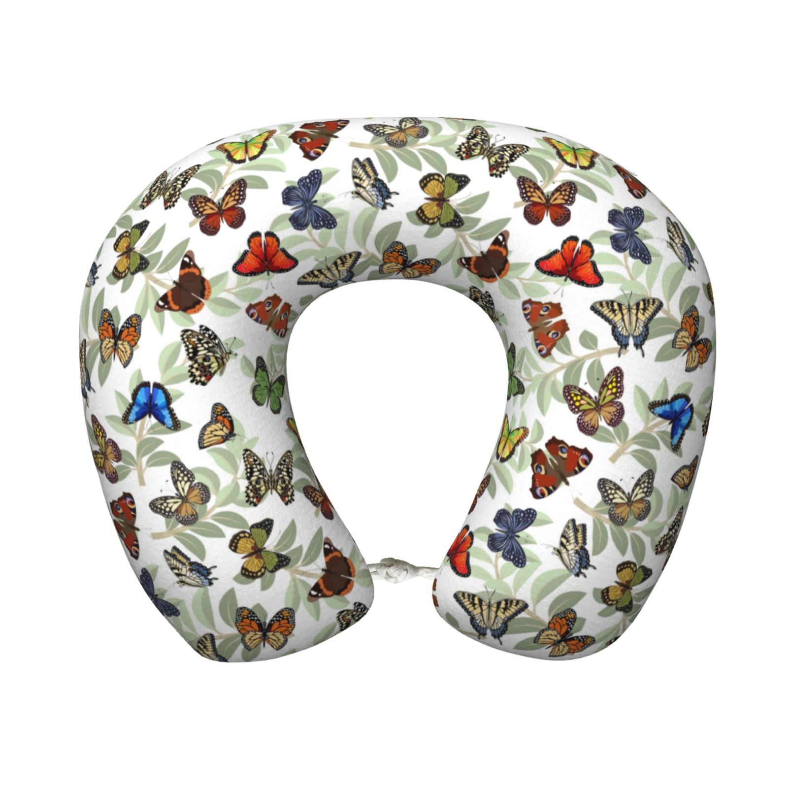 Xecao Multicolored Butterflies Print Memory Foam Cervical Neck Pillow Versatile U-Shaped Pillows for Home,Office,Camping,Travelling,Soft Washable Cover