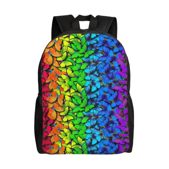 Xecao Multicolored Butterflies Print School Backpack with Laptop Compartment Small Travel Laptop Backpack for Women Men Waterproof College Backpack Simple School Bag