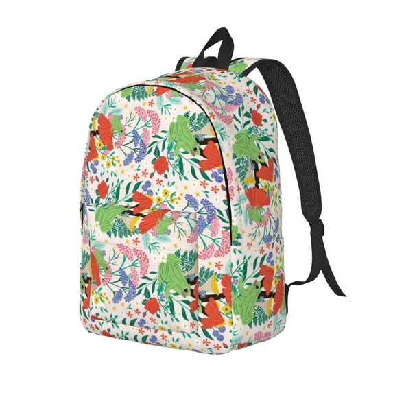 Xecao Mushroom and Frogs Canvas College Laptop Backpack, a durable rucksack designed for both men and women, ideal for travel, school, and daily use-Small