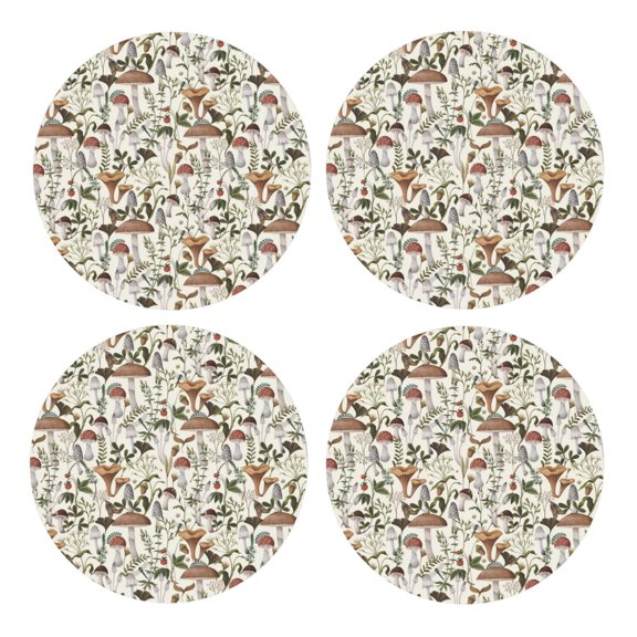 Xecao Mushroom Garnish for MDF Cork Coaster 4 Pcs,Drink Coasters,Suit for House Warming Gifts New Home ,Coffee Table Decor-Round Shape