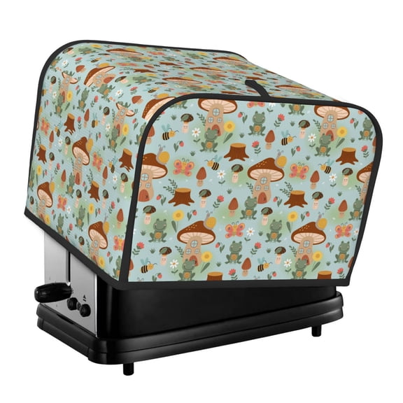 Xecao Mushroom House Insect Frog Print 4 Slice Toaster Cover with Pockets, Small Appliance Cover, Dust and Fingerprint Protection, Machine Washable