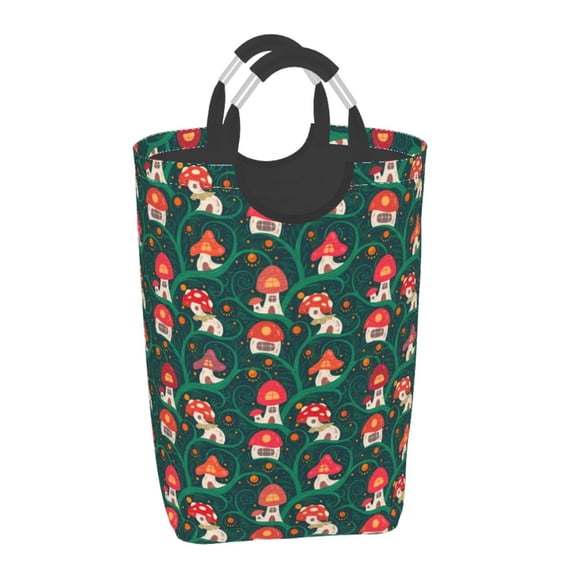 Xecao Mushroom House for Laundry Basket,Collapsible Large Laundry Hamper,Wash Bag for Laundry Room, Rolling Laundry Basket with Handles