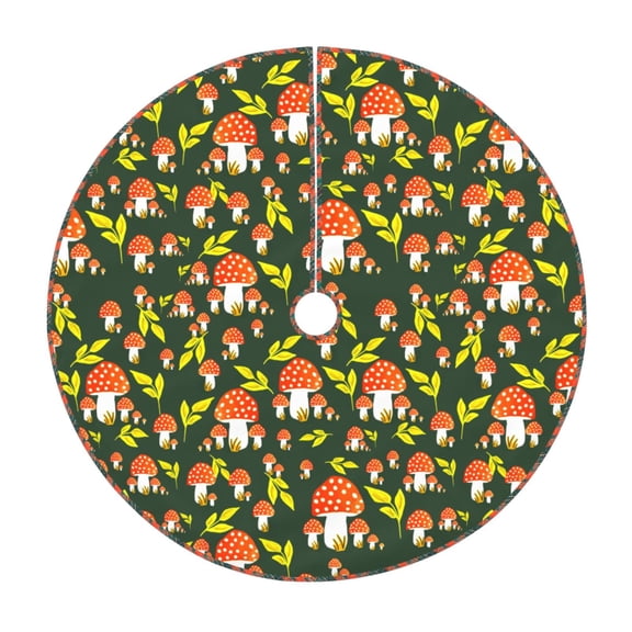 Xecao Mushroom Leaf Pattern Christmas Tree Skirt Round Xmas Tree Mat Base Cover for Holiday Home Decorations-30"