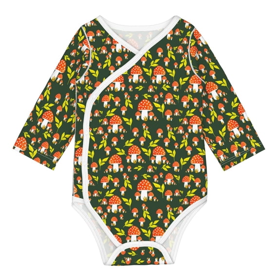 Xecao Mushroom Leaf Print Baby unisex-baby Cotton Long-sleeve Bodysuits-6 Months