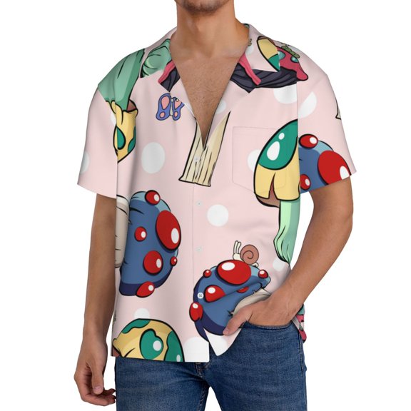 Xecao Mushroom Men's Casual Short-sleeved Shirt, a button-up collared shirt with a pocket-XX-Large