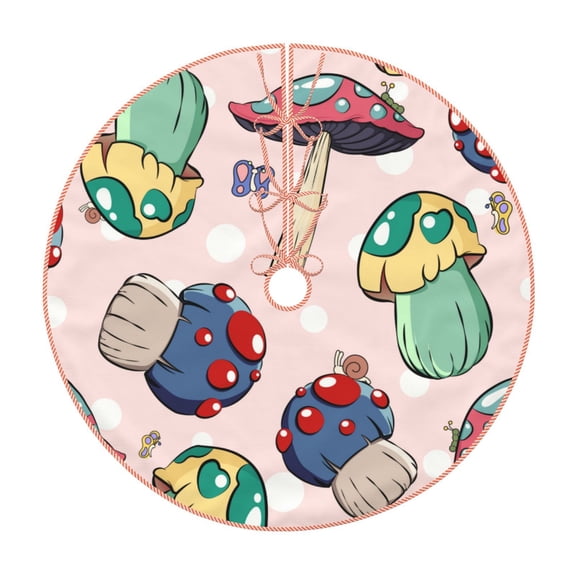 Xecao Mushroom Pattern Christmas Tree Skirt Round Xmas Tree Mat Base Cover for Holiday Home Decorations-30"