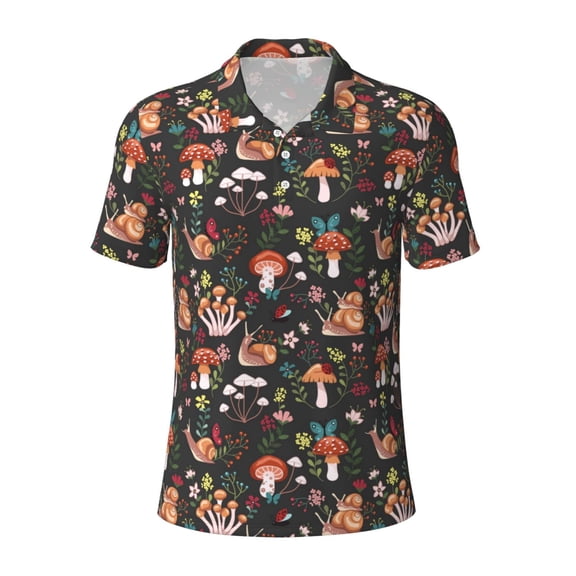 Xecao Mushroom Snail for Mens' Casual Short Sleeve Button-Down Polo Shirts for a Classic Golf Look