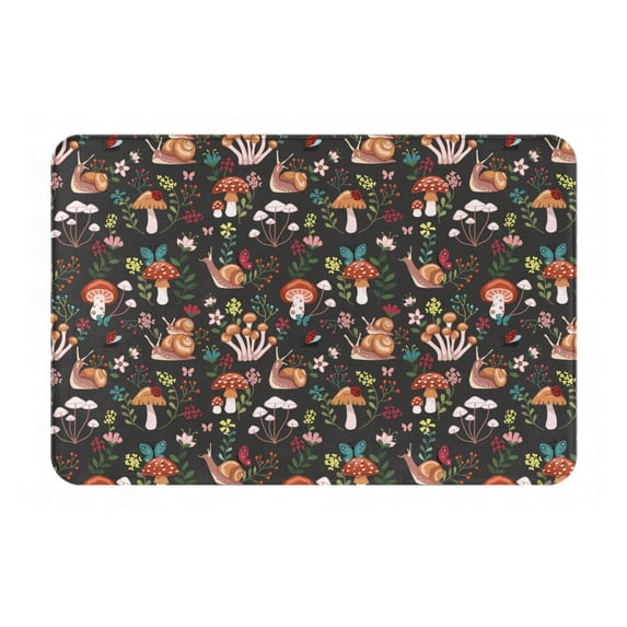 Xecao Mushroom Snail print Flannel Mat: Non-slip, 16x24in. Ideal for kitchen, bedroom, bath & living room.