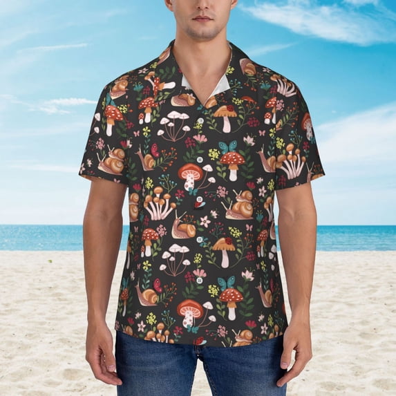 Xecao Mushroom Snail print Hawaiian shirt - a stylish short-sleeve button-down for men, perfect for casual beach and tropical outings.