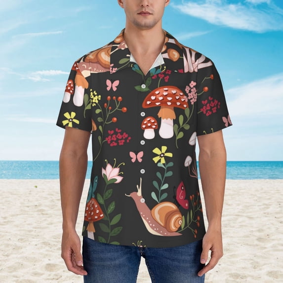 Xecao Mushroom With Snails print Hawaiian shirt - a stylish short-sleeve button-down for men, perfect for casual beach and tropical outings.