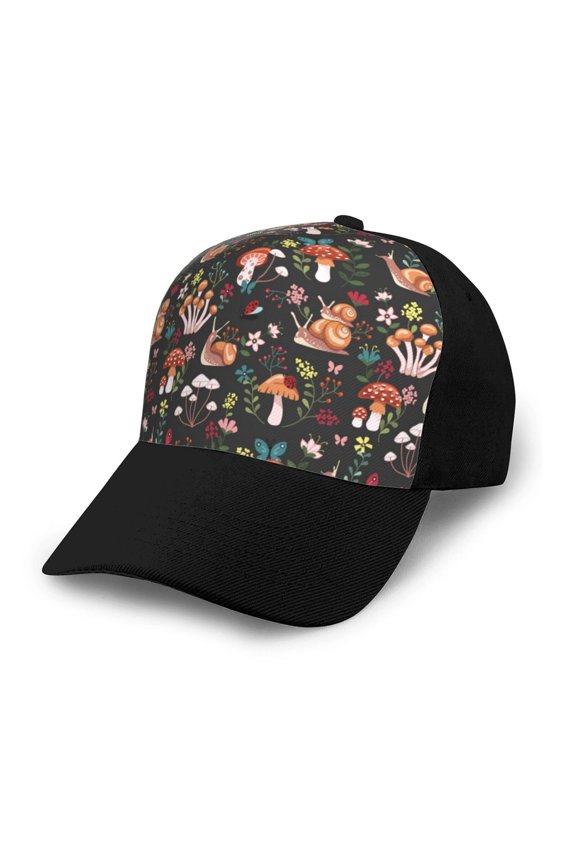 Mushroom With Snails print unisex vintage washed baseball cap, a soft and adjustable hat perfect for any casual style.