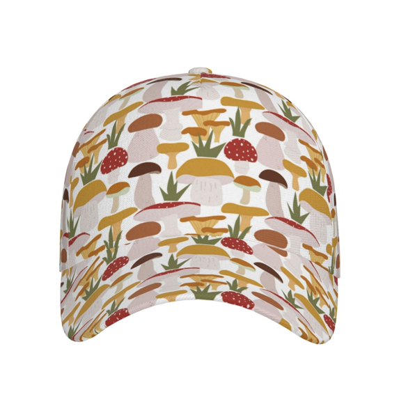 Xecao Mushroom for Baseball Cap: Unisex, crafted from classic polyester twill fabric, featuring a soft unconstructed design