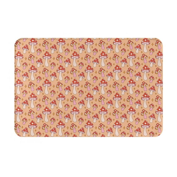 Xecao Mushroom print Flannel Mat: Non-slip, 16x24in. Ideal for kitchen, bedroom, bath & living room.