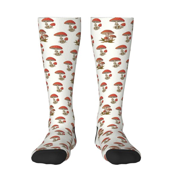 Xecao Mushroom print thigh-high socks, crafted for both men and women with a stretchy, high-opaque design perfect for daily wear