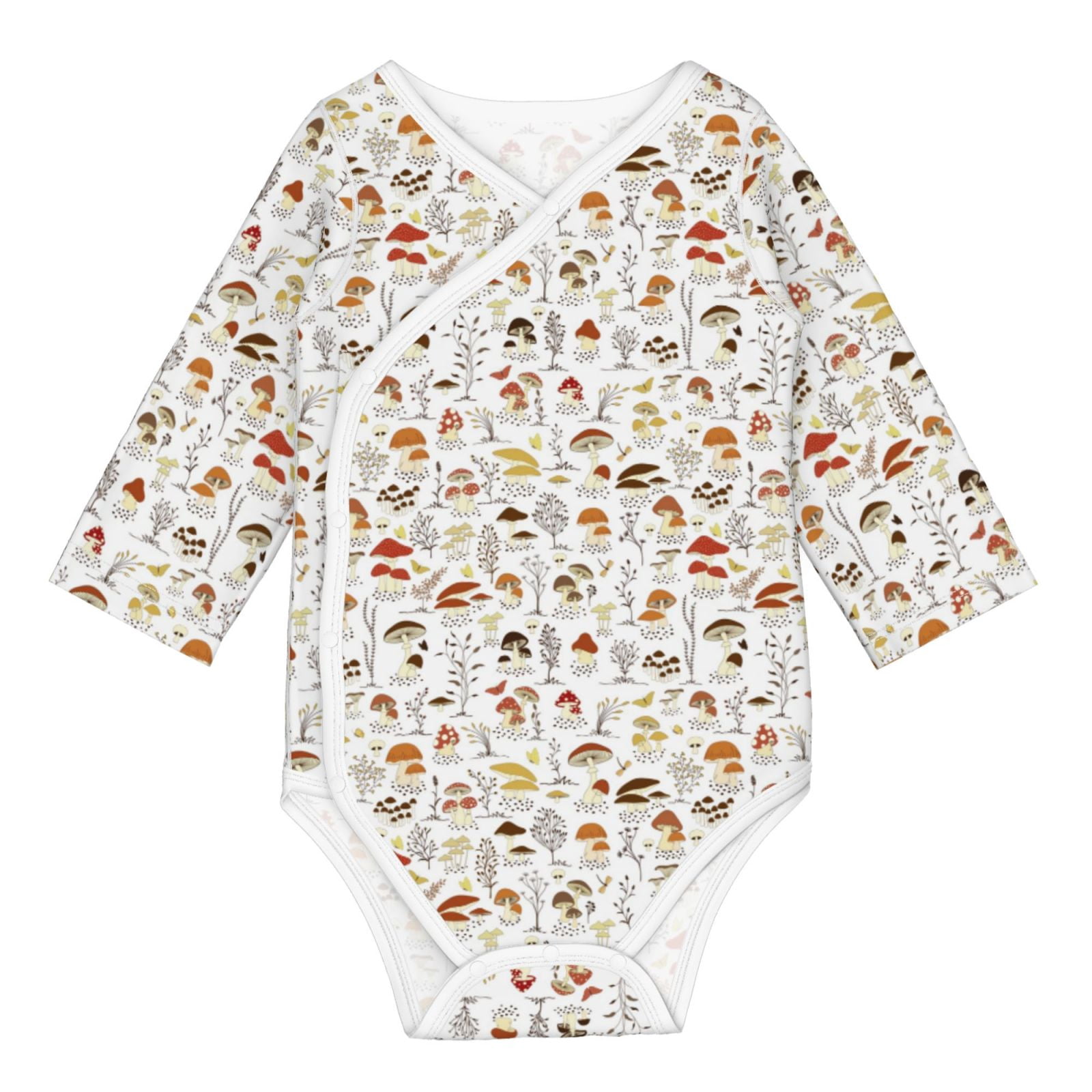 Xecao Mushrooms And Butterflies Print Baby unisex-baby Cotton Long-sleeve Bodysuits-12 Months