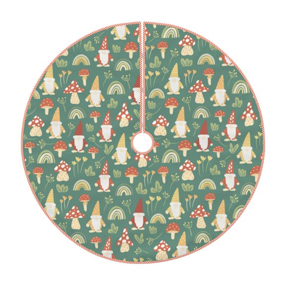 Xecao Mushrooms And Rainbows Pattern Christmas Tree Skirt Round Xmas Tree Mat Base Cover for Holiday Home Decorations-36"