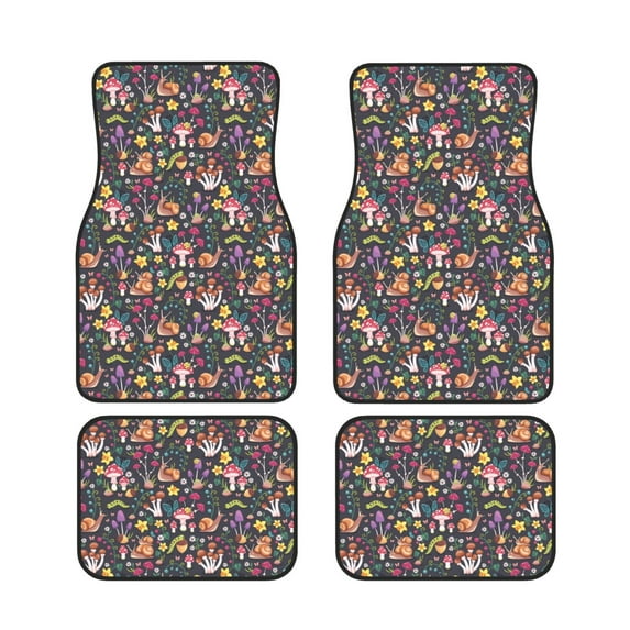 Xecao Mushrooms Snails Butterflies Print Car Foot Mat Set of 4 Pieces Neoprene All-Weather Dust-Proof Stain-resistantCar Interior Decorative mats Non-Slip Mats