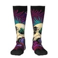 thumbnail image 1 of Xecao Mushrooms and Skull print thigh-high socks, crafted for both men and women with a stretchy, high-opaque design perfect for daily wear, 1 of 6