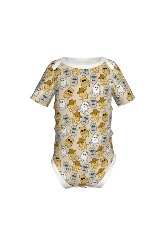 Music Dancing Cat Pattern Baby Climbing Bodysuit Short Sleeve Onesie Unisex 0-12 Months Baby Shirt Newborn Outfits Crotch snap design-12 Months