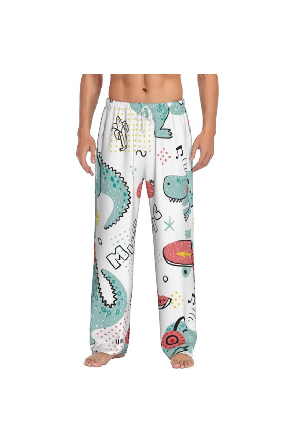 Music Lover Dinosaur Men's Straight Lounge Pajama Pants: The Ultimate in Comfortable Sleepwear