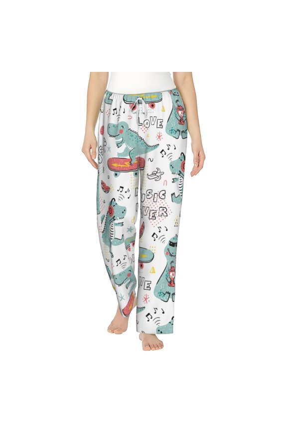 Music Lover Dinosaur Women's Straight Lounge Pajama Pants: The Epitome of Relaxed Sleepwear