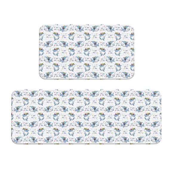 Xecao Music Shark Patten Kitchen Rugs and Mats Sets,2 Pieces Non-Slip Washable Rugs, Kitchen Mat for Floor,Suit for Kitchen Decor and Accessories