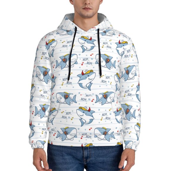 Xecao Music Shark Pattern Men's Adult Pullover Hoodie,Hooded Sweatshirt-XX-Large