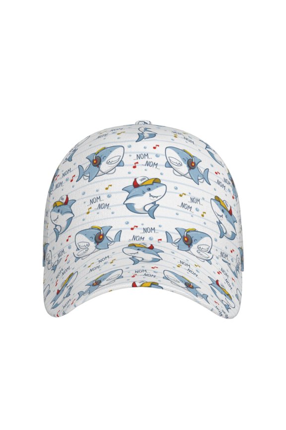 Music Shark for Baseball Cap: Unisex, crafted from classic polyester twill fabric, featuring a soft unconstructed design