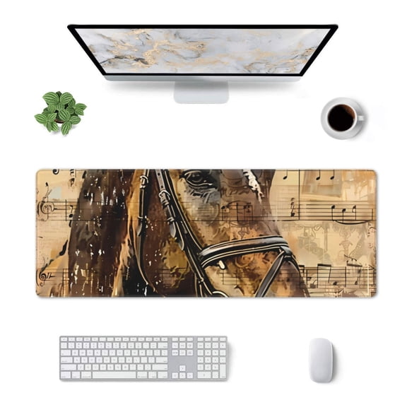 Xecao Musical Horse Vintage Collage for Mouse Pad - Waterproof Extended Contour Mouse Mat, Large Gaming Mousepad Laptop Keyboard Mat with Non-Slip Rubber Base