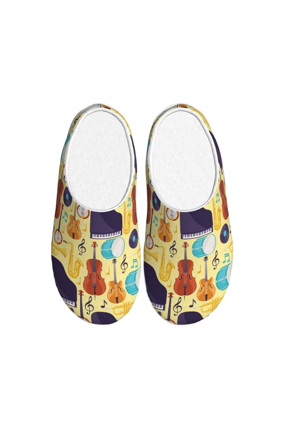 Musical Instruments Print Cotton Slippers Fuzzy Warm Cozy Slippers Non Slip House Slippers For Indoor Outdoor Cotton Slippers House Slippers-39/40