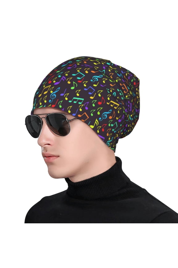 Musical Notes Print Beanie Knitted Hat for Men Women, Winter Fashion Knit Cuffed Caps Unisex