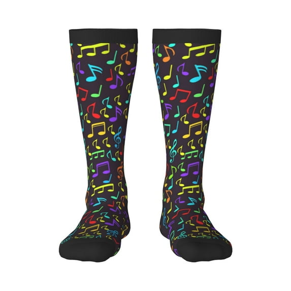 Xecao Musical Notes print thigh-high socks, crafted for both men and women with a stretchy, high-opaque design perfect for daily wear