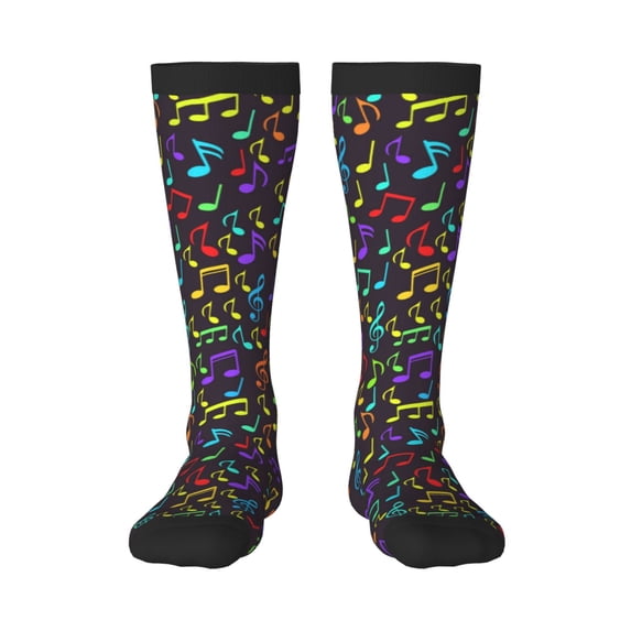 Xecao Musical Notes print thigh-high socks, crafted for both men and women with a stretchy, high-opaque design perfect for daily wear