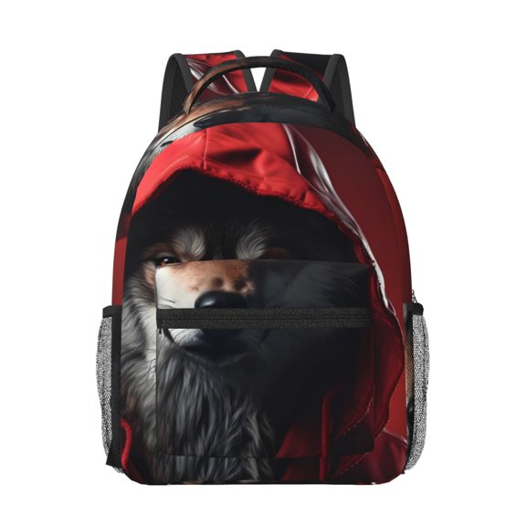 Xecao Mysterious Hooded Wolf Print Casual Backpack: A Computer Backpack Ideal for Men and Women, Perfect for College, School, or Daily Travels-One Size