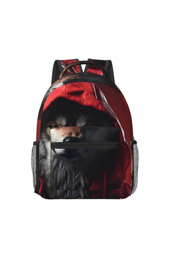 Mysterious Hooded Wolf Print Casual Backpack: A Computer Backpack Ideal for Men and Women, Perfect for College, School, or Daily Travels-One Size