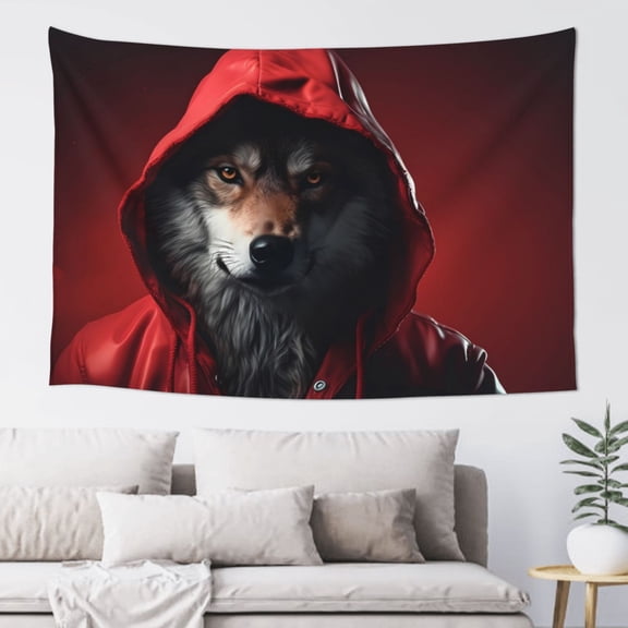 Xecao Mysterious Hooded Wolf Print Tapestry, Wall Hanging Room Funny Decor, Backdrop Room Decor for Bedroom Living Room dormitory