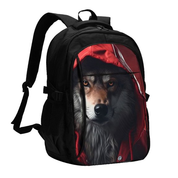Xecao Mysterious Hooded Wolf for Travel Laptop Backpack, USB-Charging-Enabled, Spacious Business Backpack for Men and Women,College School Computer Bag