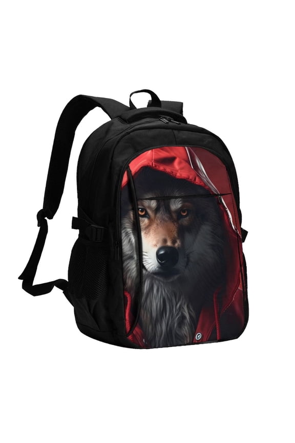Mysterious Hooded Wolf for Travel Laptop Backpack, USB-Charging-Enabled, Spacious Business Backpack for Men and Women,College School Computer Bag