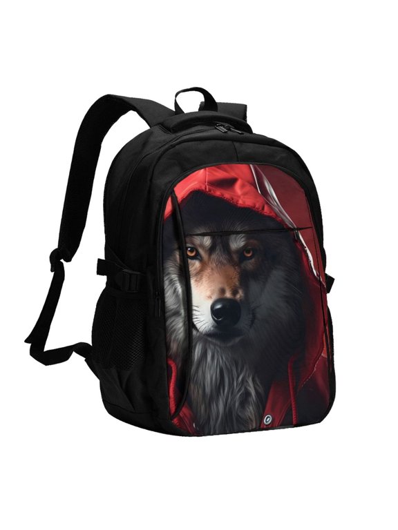 Mysterious Hooded Wolf for Travel Laptop Backpack, USB-Charging-Enabled, Spacious Business Backpack for Men and Women,College School Computer Bag