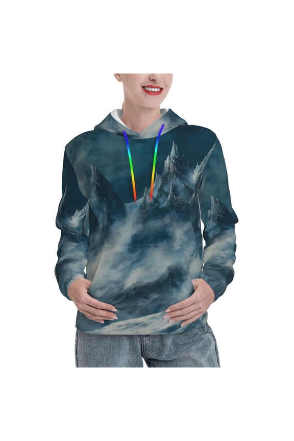 Mysterious Moonlit Mountains Pattern Hoodies for Women Sweatshirts Long Sleeve Sweatshirts Pullover Outfits with Pocket-Medium