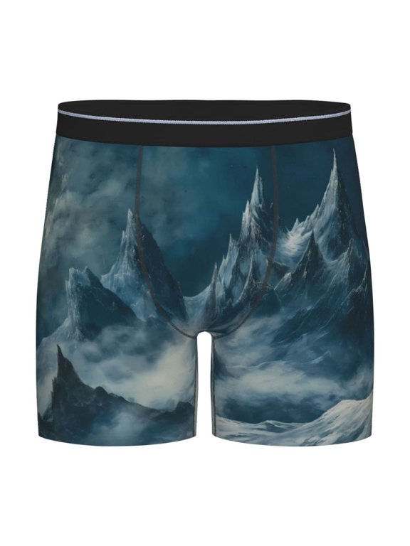 Mysterious Moonlit Mountains Print Boxer Briefs for Men's Stretch Moisture-Wicking Underwear, Mid-Rise Classics breathable fabric