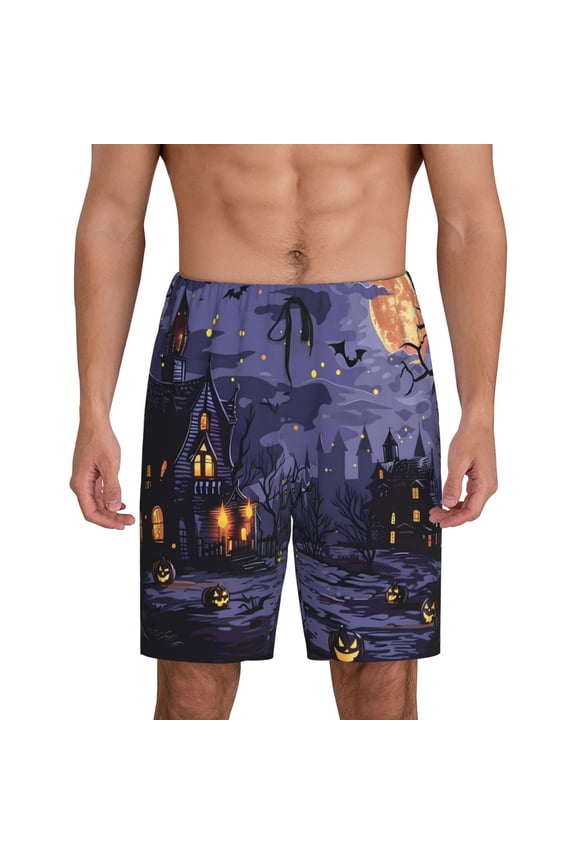 Mystery House Halloween Night Print Men's Sleepwear Shorts Pajama Bottom Lounge Short ,Nightwear with Convenient Pockets for Relaxed Home Wear-XX-Large