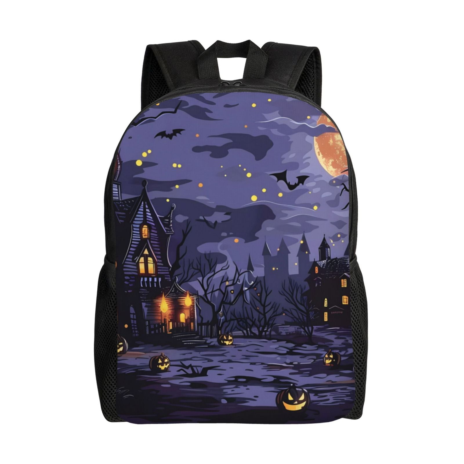 Xecao Mystery House Halloween Night Print School Backpack with Laptop Compartment Small Travel Laptop Backpack for Women Men Waterproof College Backpack Simple School Bag