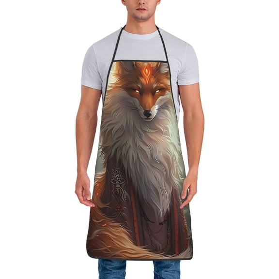 Xecao Mystic Fox With Halo Print Funny BBQ Chef Aprons for Men Women,Adjustable Kitchen Cooking Aprons with Pocket Waterproof Oil Proof No Pilling Fading